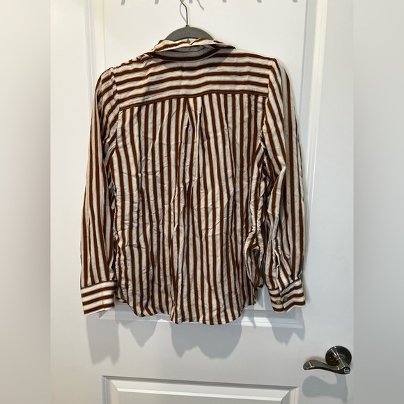 Madewell Women’s Crinkle Button-Up Shirt – Relaxed Fit, Toffee Stripe, Size Medi - Picture 6 of 9